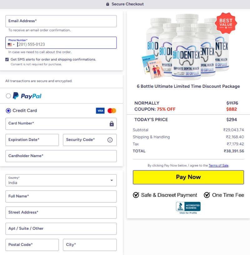 Final step checkout for BioDentex with protected transaction
